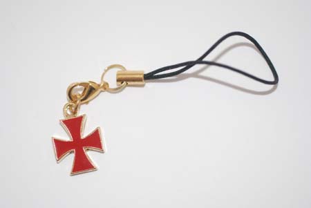 Bijou de mobile (t�l�phone)  - Croix templi�re �maill�e rouge