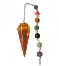 Pendule ambre 12 facettes avec cha�ne 7 chakras